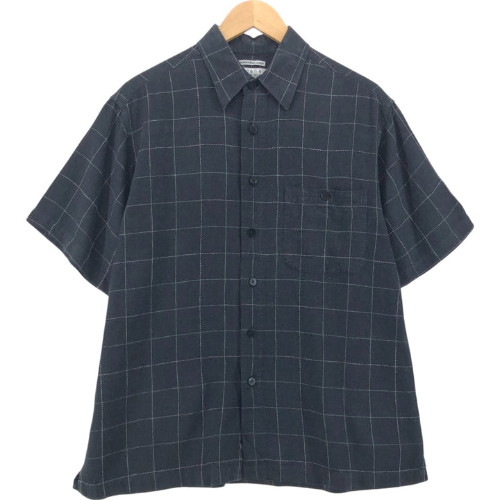 RON CHERE SKIN Check Pattern Short Sleeve Linen Shirt Box Shirt Men's M size linen black type Vintage Second Hand