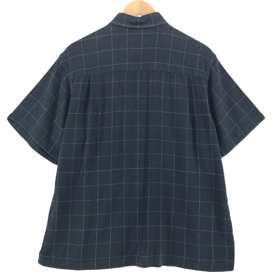 RON CHERE SKIN Check Pattern Short Sleeve Linen Shirt Box Shirt Men's M size linen black type Vintage Second Hand