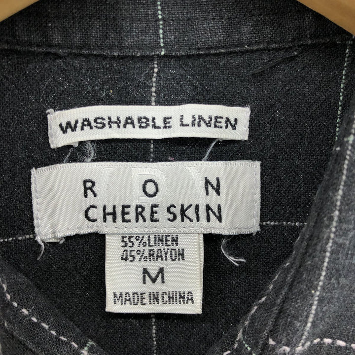 RON CHERE SKIN Check Pattern Short Sleeve Linen Shirt Box Shirt Men's M size linen black type Vintage Second Hand