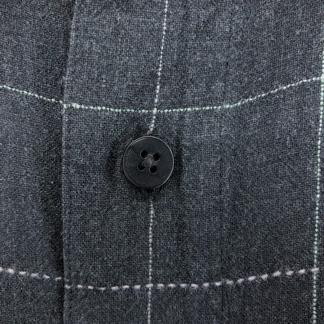 RON CHERE SKIN Check Pattern Short Sleeve Linen Shirt Box Shirt Men's M size linen black type Vintage Second Hand