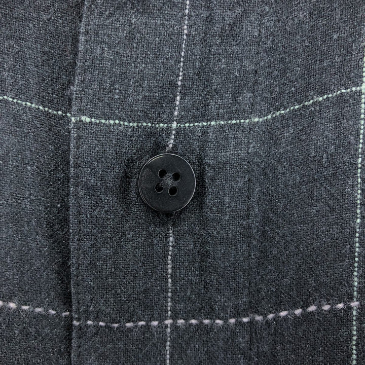 RON CHERE SKIN Check Pattern Short Sleeve Linen Shirt Box Shirt Men's M size linen black type Vintage Second Hand