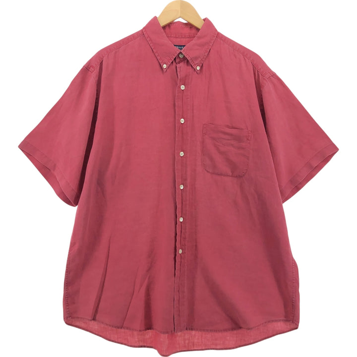 Brooks SPORT Button-down short-sleeve linen shirt, men's size L linen red type Vintage Second Hand