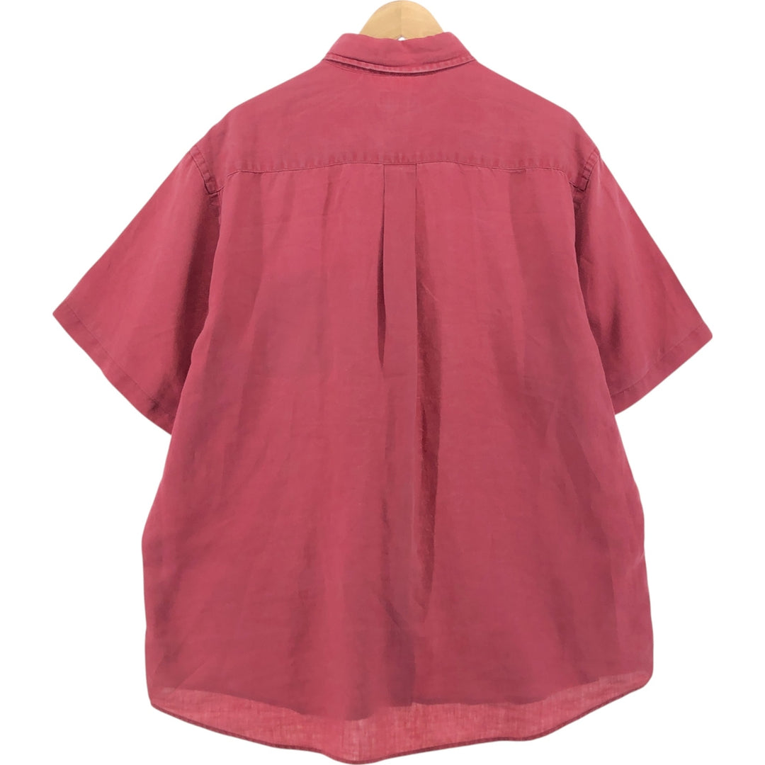 Brooks SPORT Button-down short-sleeve linen shirt, men's size L linen red type Vintage Second Hand