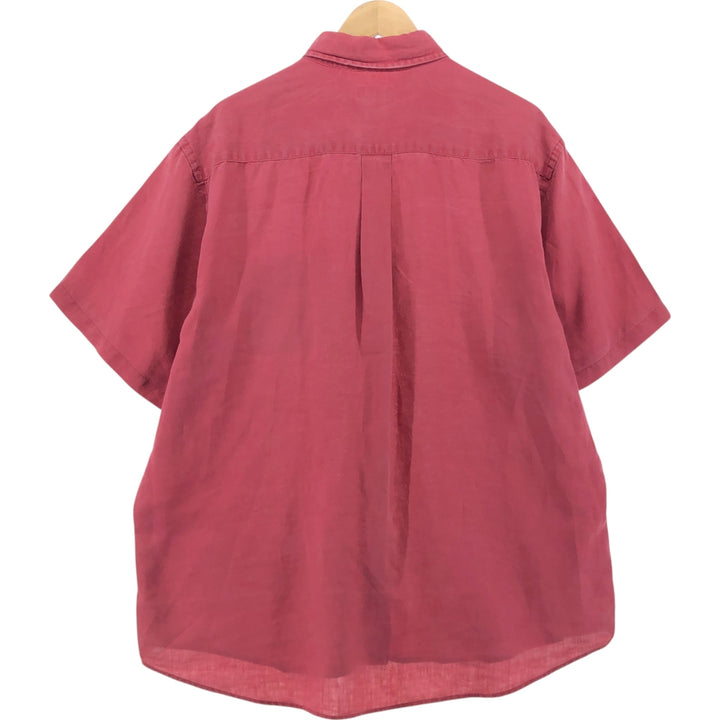 Brooks SPORT Button-down short-sleeve linen shirt, men's size L linen red type Vintage Second Hand