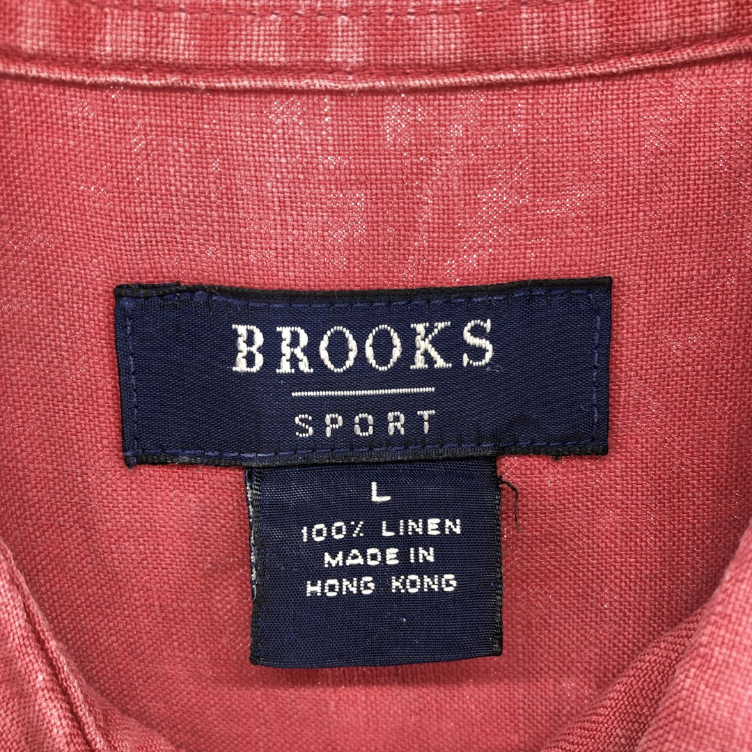 Brooks SPORT Button-down short-sleeve linen shirt, men's size L linen red type Vintage Second Hand