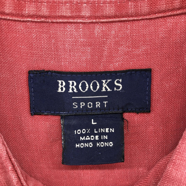 Brooks SPORT Button-down short-sleeve linen shirt, men's size L linen red type Vintage Second Hand