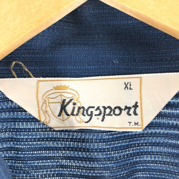 70'S KING SPORT Stripe Pattern Short Sleeve Poly Shirt Men's XL Vintage polyester navy blue type Vintage Second Hand