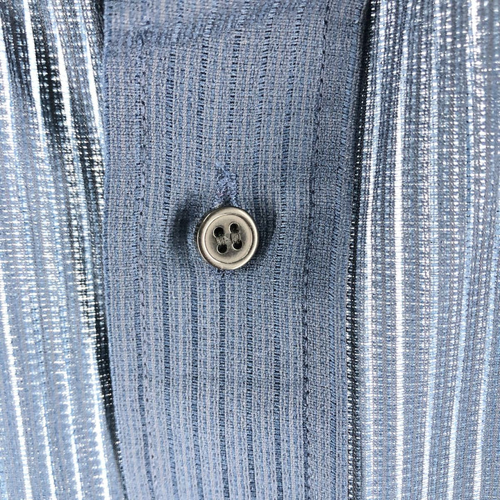70'S KING SPORT Stripe Pattern Short Sleeve Poly Shirt Men's XL Vintage polyester navy blue type Vintage Second Hand