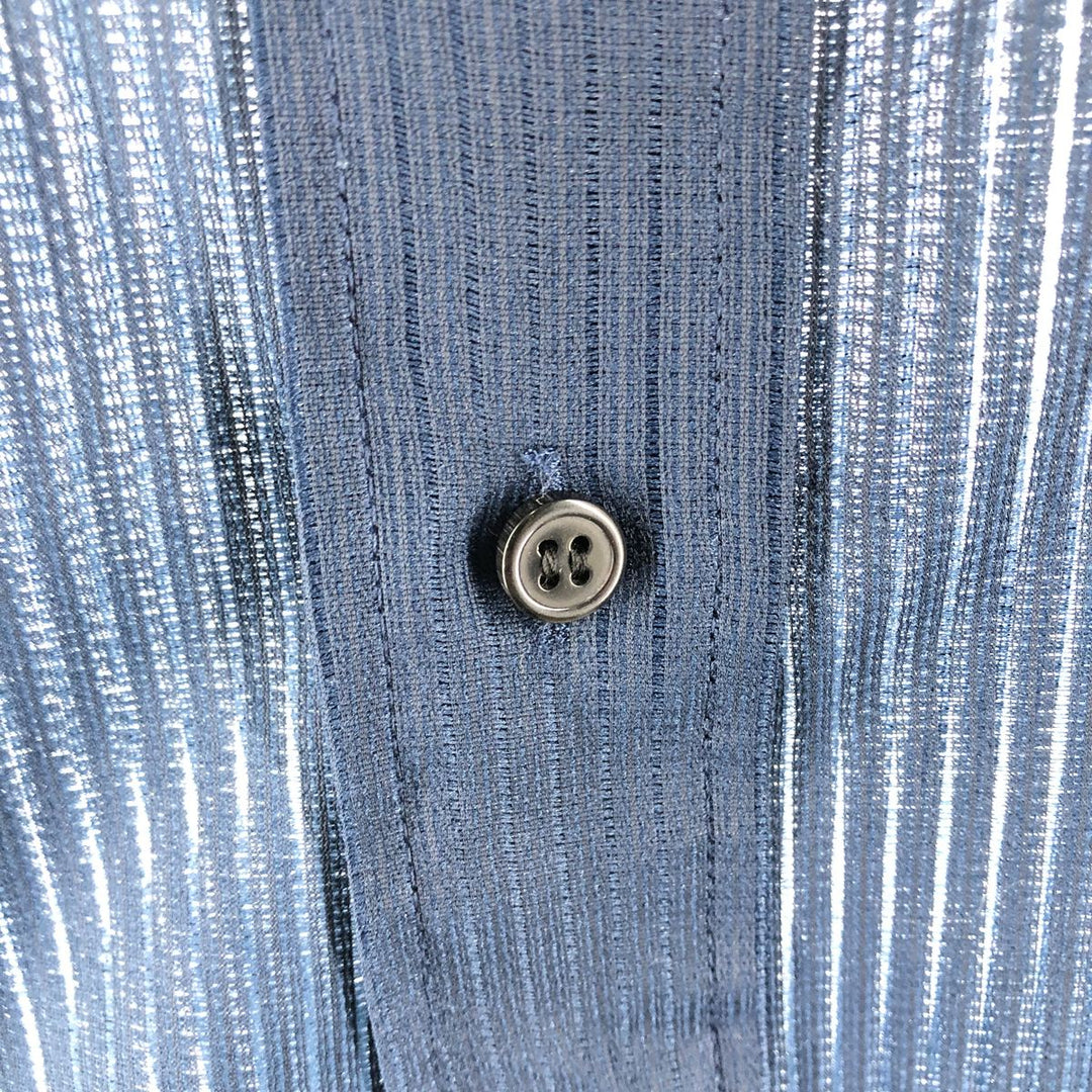 70'S KING SPORT Stripe Pattern Short Sleeve Poly Shirt Men's XL Vintage polyester navy blue type Vintage Second Hand