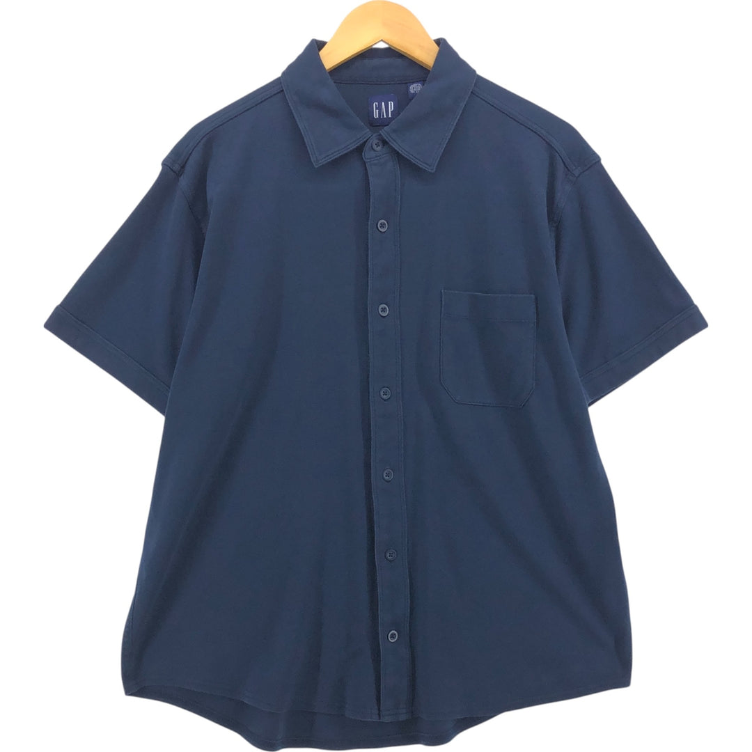 90'S GAP Old Gap Short Sleeve Cotton Shirt Men's L Size Vintage cotton navy blue type Vintage Second Hand