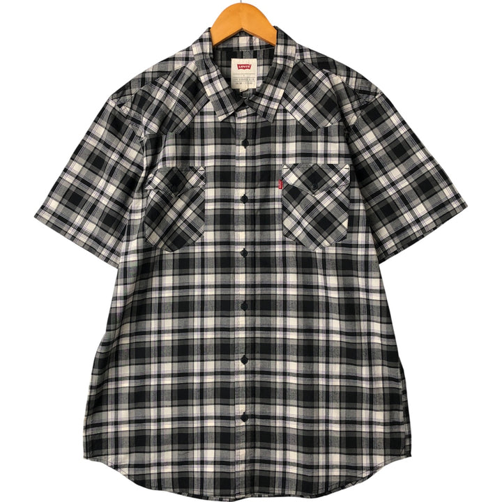 Levi's Check Pattern Short Sleeve Western Shirt, Men's Size L cotton black type Vintage Second Hand