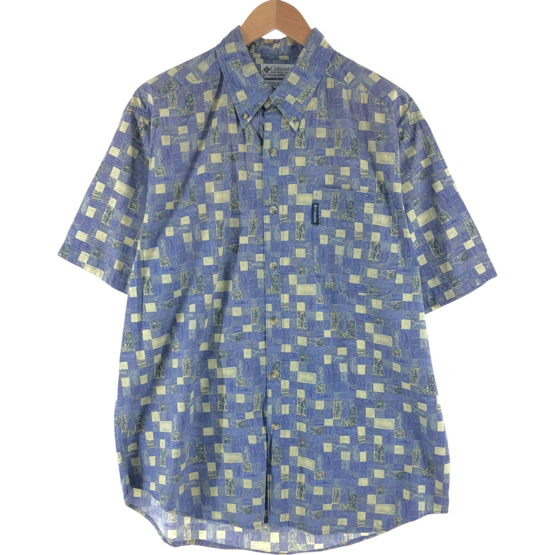 Columbia All-over Print Short Sleeve Button-Down Shirt, Men's Medium cotton purple type Vintage Second Hand