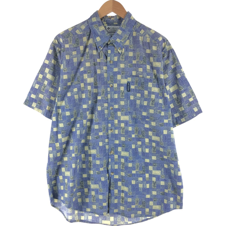 Columbia All-over Print Short Sleeve Button-Down Shirt, Men's Medium cotton purple type Vintage Second Hand