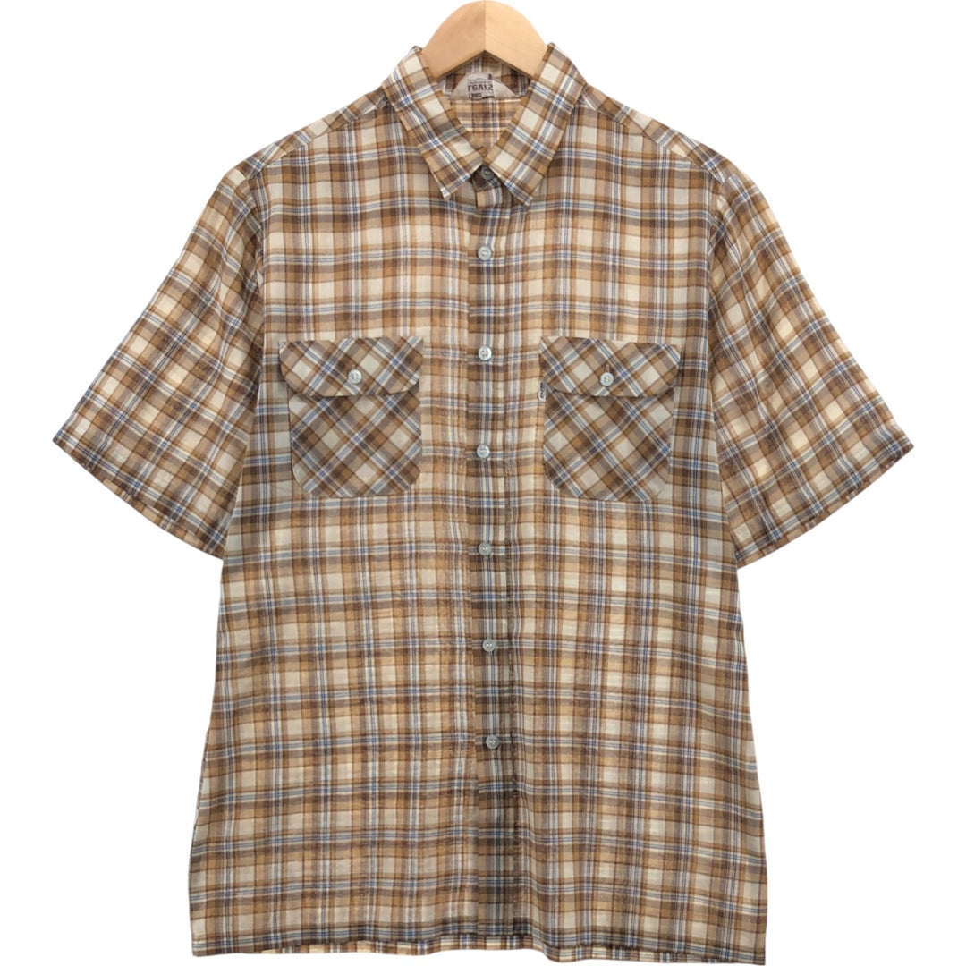 80's Levi's Check Pattern Short Sleeve Polyester Shirt Men's Size L Vintage polyester Beige type Vintage Second Hand