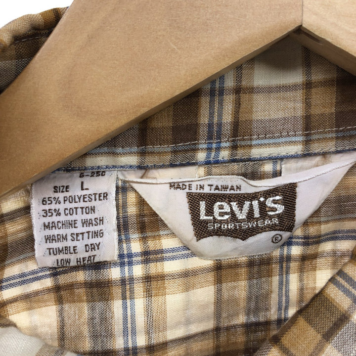 80's Levi's Check Pattern Short Sleeve Polyester Shirt Men's Size L Vintage polyester Beige type Vintage Second Hand