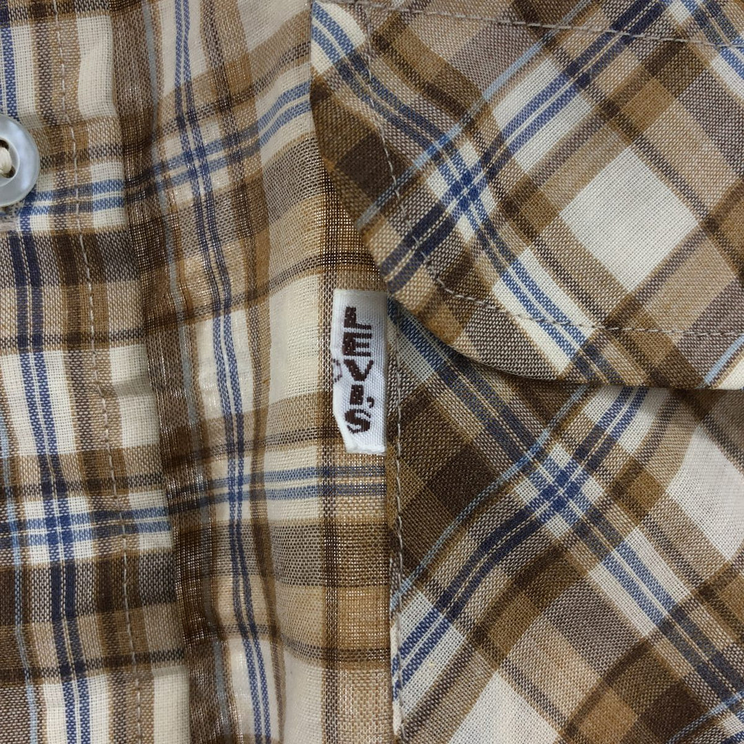 80's Levi's Check Pattern Short Sleeve Polyester Shirt Men's Size L Vintage polyester Beige type Vintage Second Hand