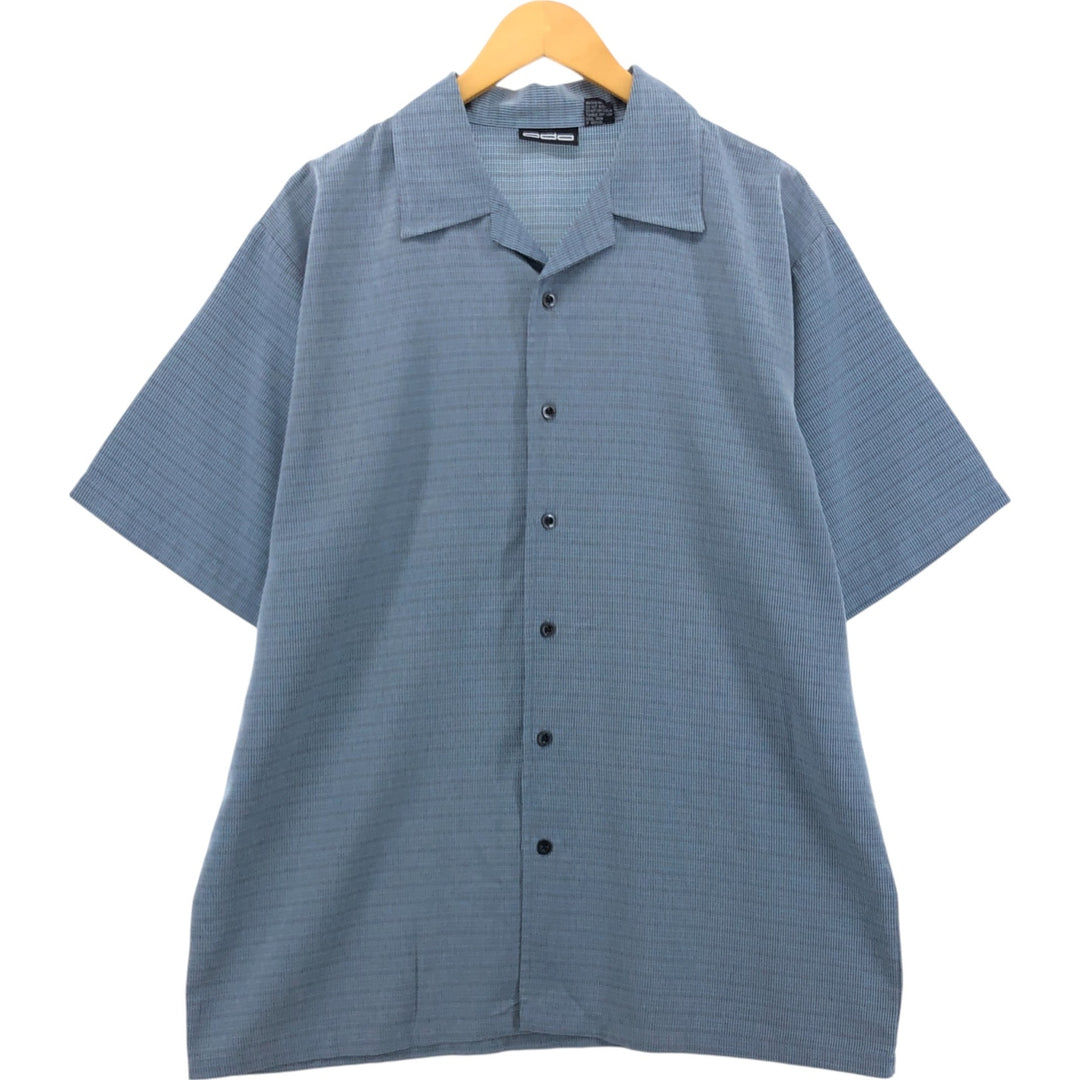 00'S odo all-over print short sleeve open collar poly shirt box shirt men's size L polyester Blue type light blue Vintage Second Hand