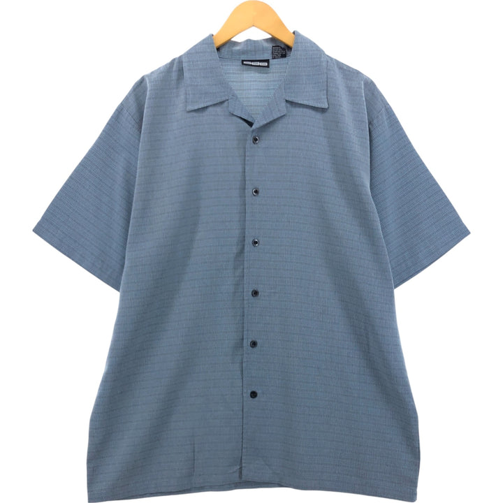 00'S odo all-over print short sleeve open collar poly shirt box shirt men's size L polyester Blue type light blue Vintage Second Hand