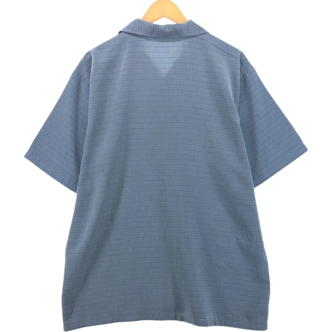 00'S odo all-over print short sleeve open collar poly shirt box shirt men's size L polyester Blue type light blue Vintage Second Hand