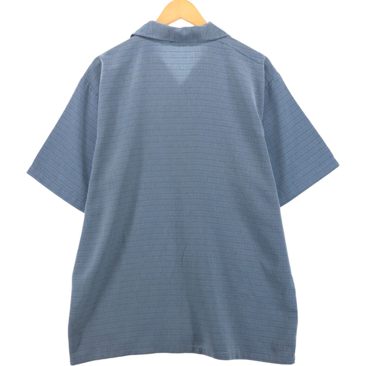 00'S odo all-over print short sleeve open collar poly shirt box shirt men's size L polyester Blue type light blue Vintage Second Hand