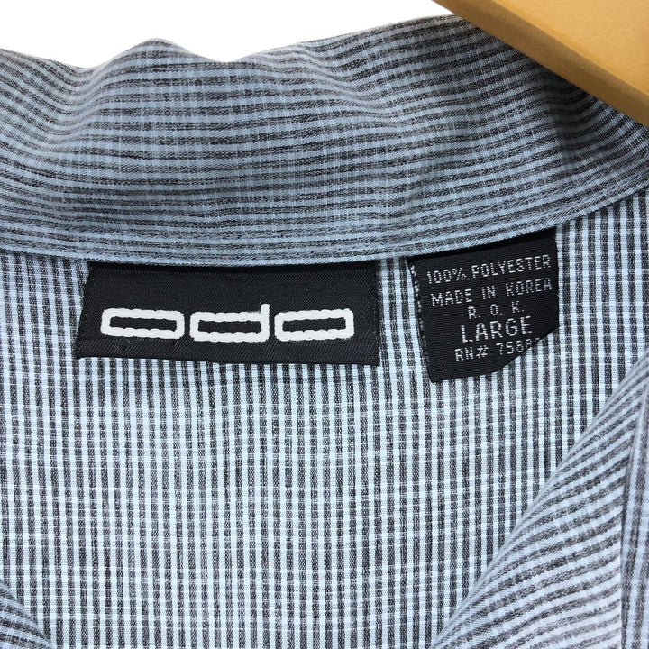 00'S odo all-over print short sleeve open collar poly shirt box shirt men's size L polyester Blue type light blue Vintage Second Hand