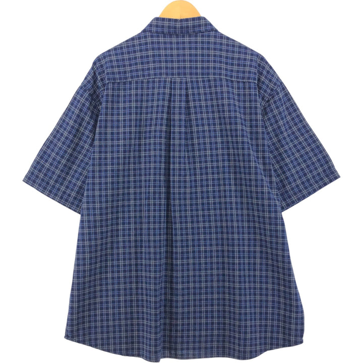 Eddie Bauer short-sleeved cotton check shirt, men's XL size cotton navy blue type Vintage Second Hand
