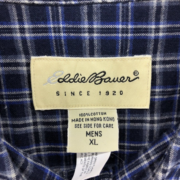 Eddie Bauer short-sleeved cotton check shirt, men's XL size cotton navy blue type Vintage Second Hand