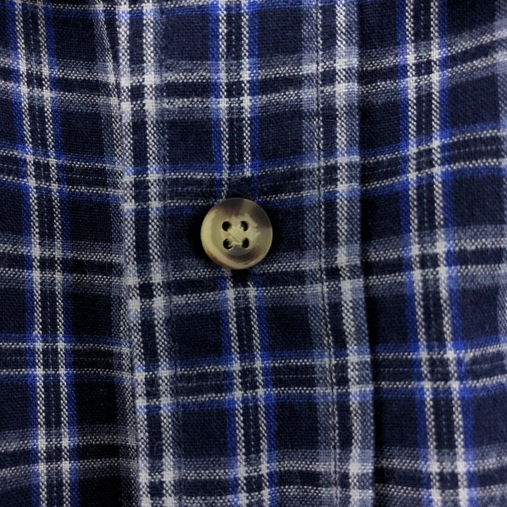 Eddie Bauer short-sleeved cotton check shirt, men's XL size cotton navy blue type Vintage Second Hand