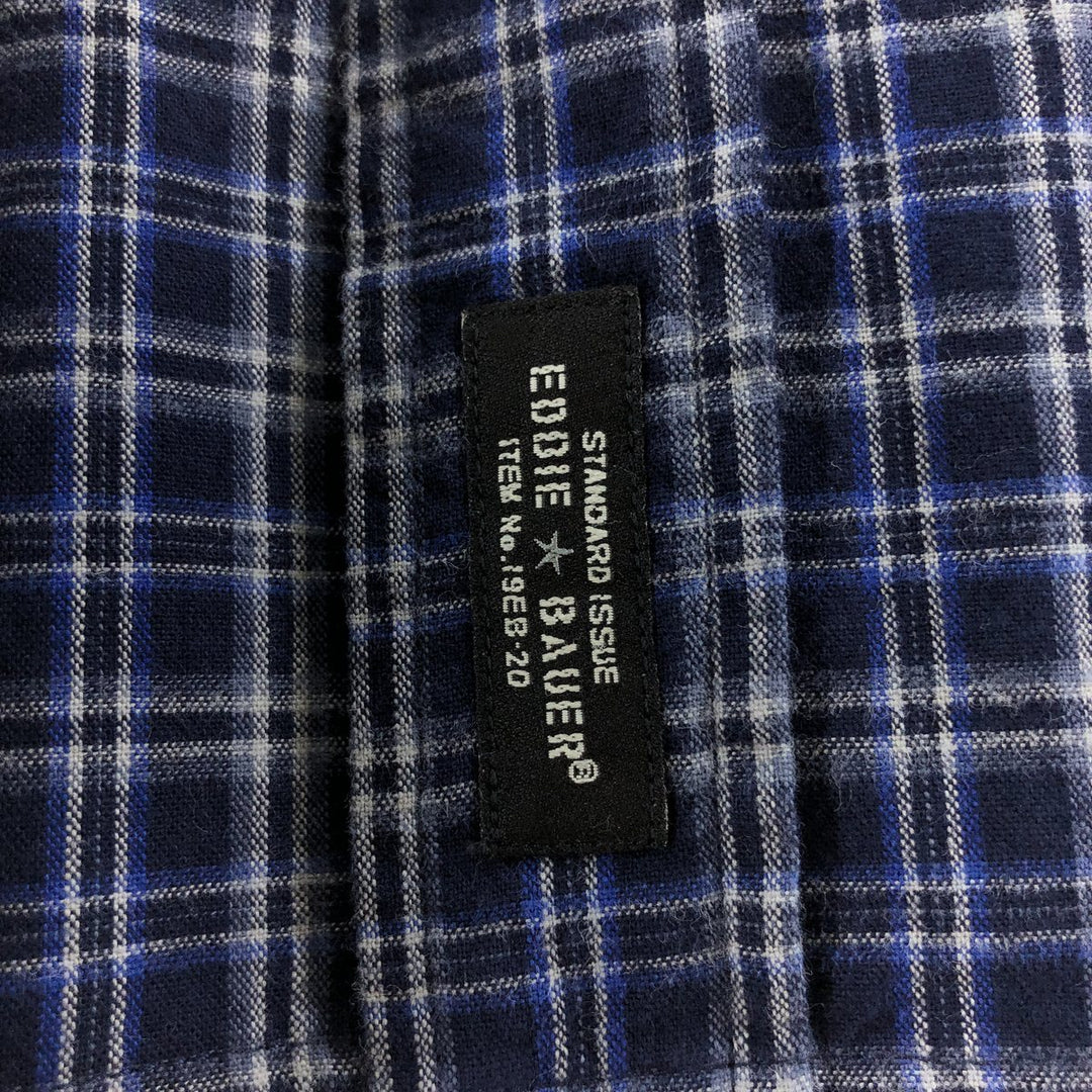 Eddie Bauer short-sleeved cotton check shirt, men's XL size cotton navy blue type Vintage Second Hand