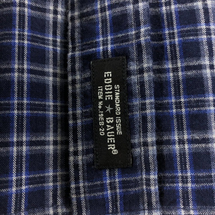 Eddie Bauer short-sleeved cotton check shirt, men's XL size cotton navy blue type Vintage Second Hand
