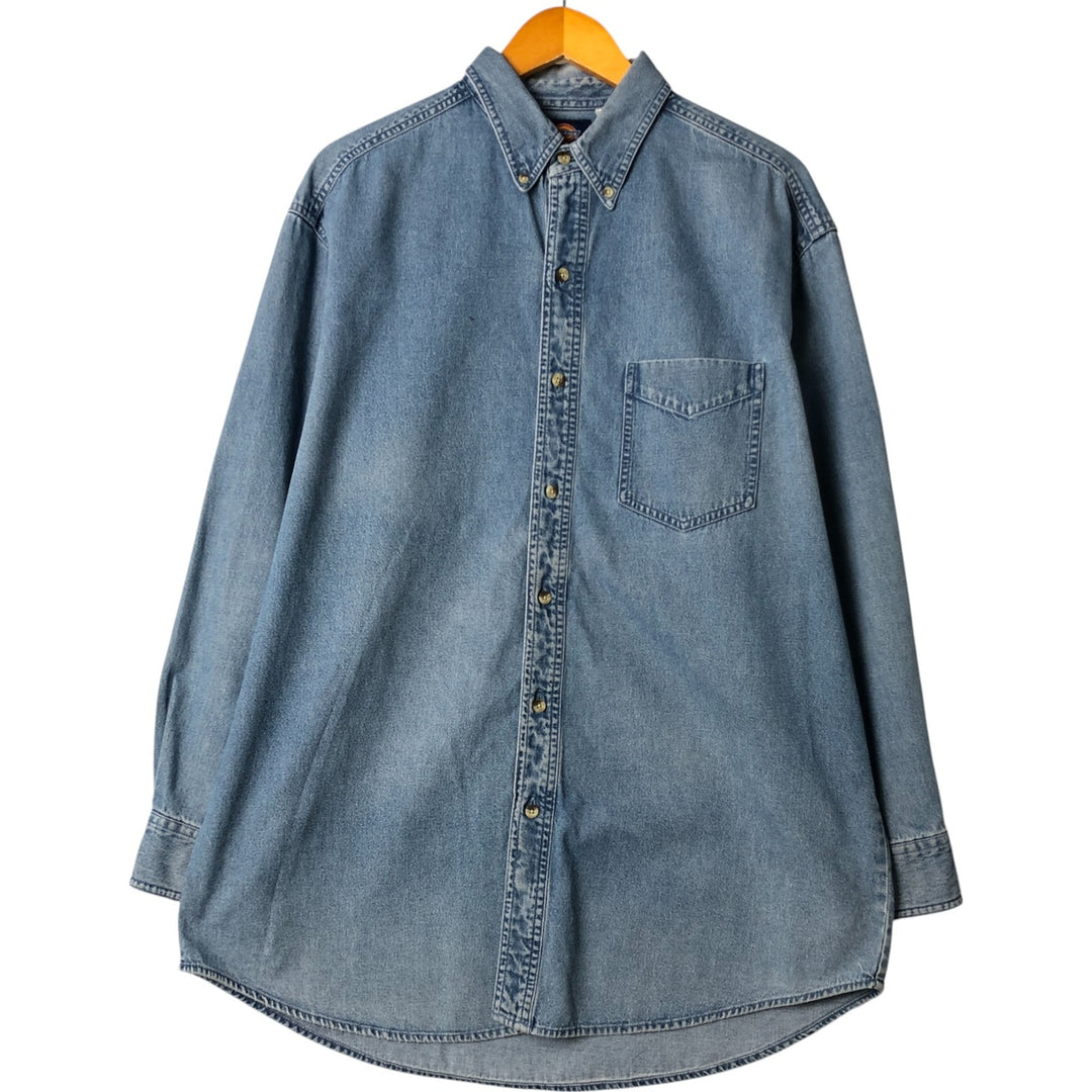 Dickies Long Sleeve Button Down Denim Shirt, Men's Size L cotton blue type Vintage Second Hand