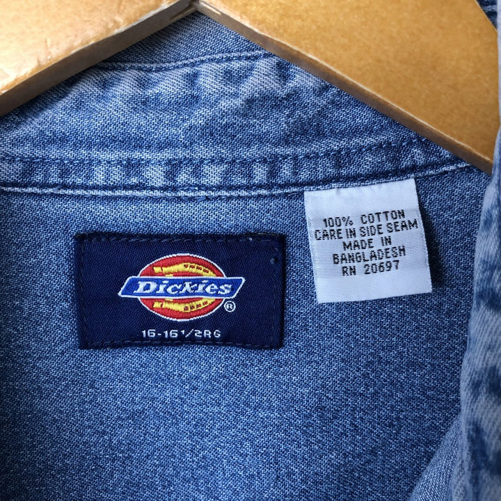 Dickies Long Sleeve Button Down Denim Shirt, Men's Size L cotton blue type Vintage Second Hand
