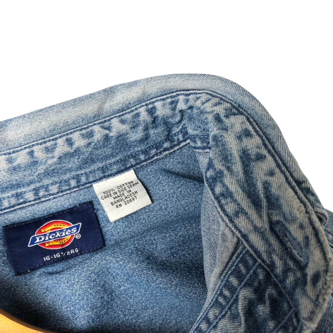 Dickies Long Sleeve Button Down Denim Shirt, Men's Size L cotton blue type Vintage Second Hand