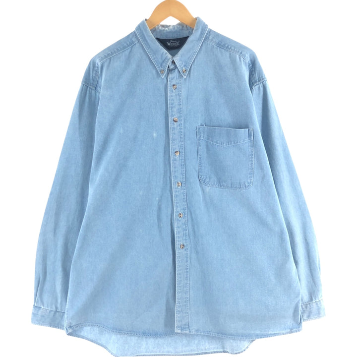 80'S WOOLRICH Long Sleeve Button Down Denim Shirt Men's XL Vintage unclear Blue type light blue Vintage Second Hand