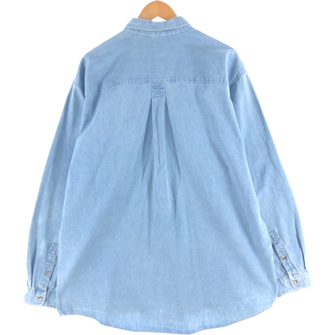 80'S WOOLRICH Long Sleeve Button Down Denim Shirt Men's XL Vintage unclear Blue type light blue Vintage Second Hand