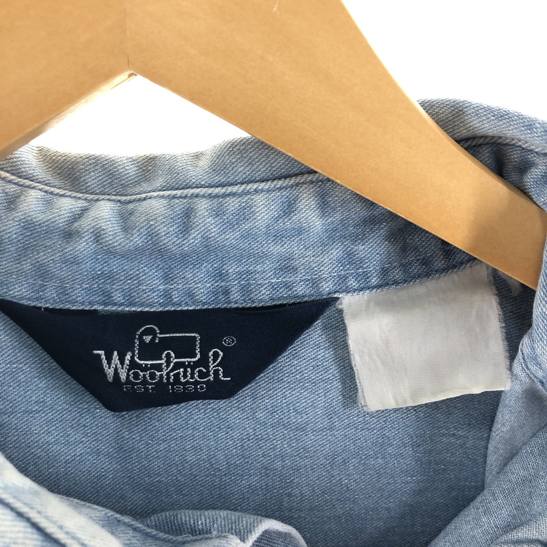 80'S WOOLRICH Long Sleeve Button Down Denim Shirt Men's XL Vintage unclear Blue type light blue Vintage Second Hand