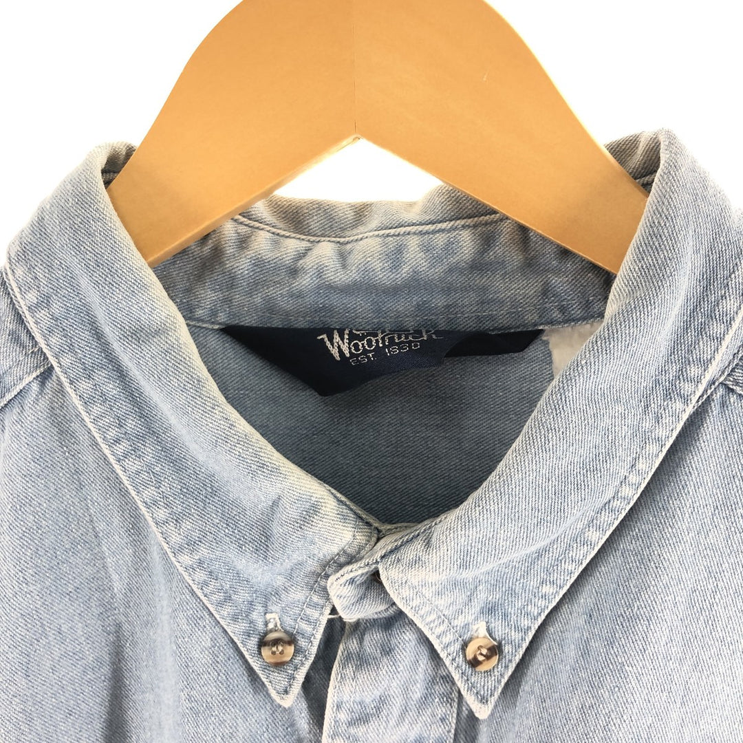 80'S WOOLRICH Long Sleeve Button Down Denim Shirt Men's XL Vintage unclear Blue type light blue Vintage Second Hand