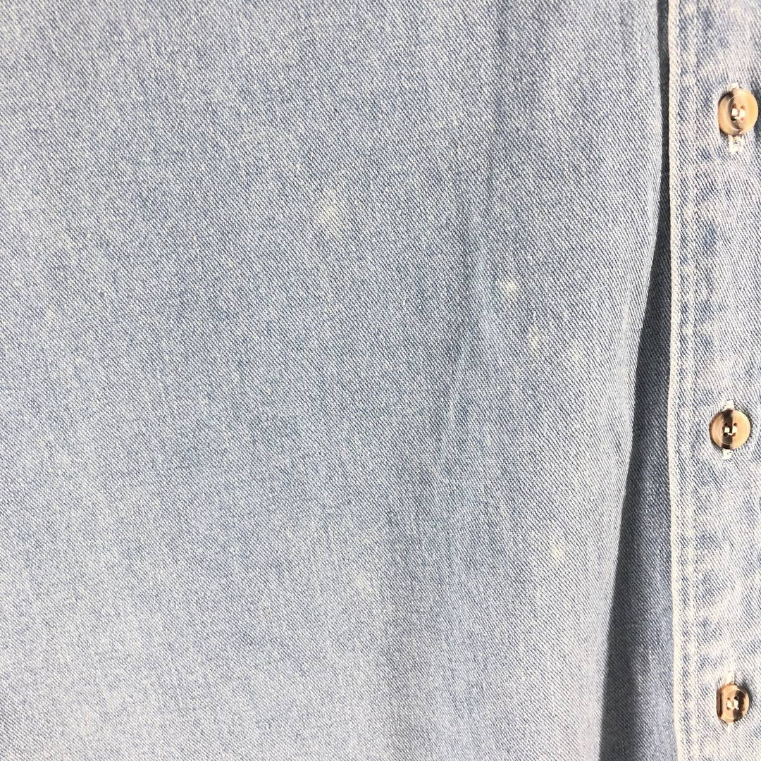 80'S WOOLRICH Long Sleeve Button Down Denim Shirt Men's XL Vintage unclear Blue type light blue Vintage Second Hand