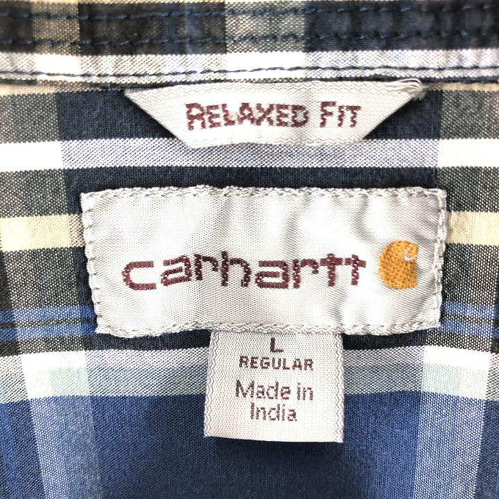 Carhartt Relaxed Fit Short Sleeve Button Down Check Shirt, Men's Size L cotton blue type Vintage Second Hand