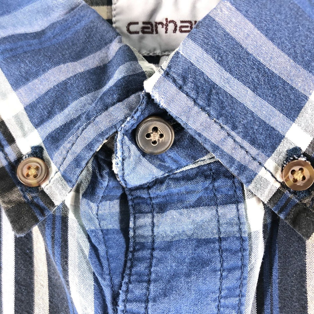 Carhartt Relaxed Fit Short Sleeve Button Down Check Shirt, Men's Size L cotton blue type Vintage Second Hand