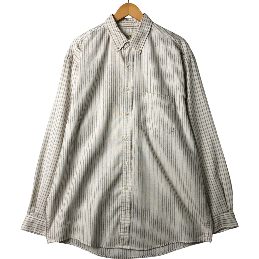 Eddie Bauer Long Sleeve Button-Down Striped Shirt, Men's Size L cotton ivory Vintage Second Hand