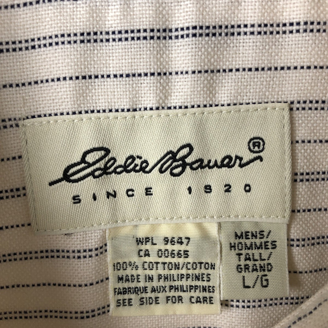Eddie Bauer Long Sleeve Button-Down Striped Shirt, Men's Size L cotton ivory Vintage Second Hand