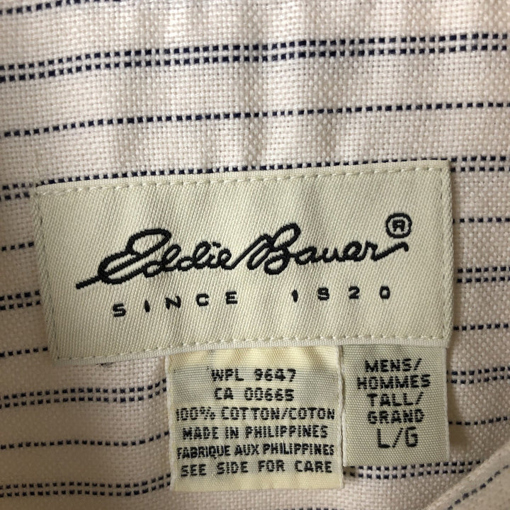 Eddie Bauer Long Sleeve Button-Down Striped Shirt, Men's Size L cotton ivory Vintage Second Hand