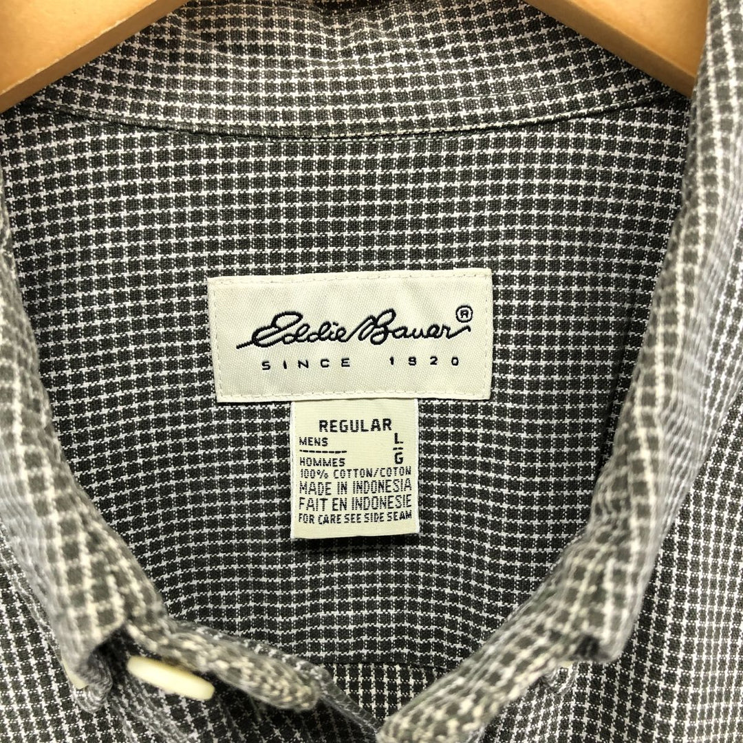 Eddie Bauer Long Sleeve Button-Down Check Shirt, Men's Size L cotton Khaki type Vintage Second Hand