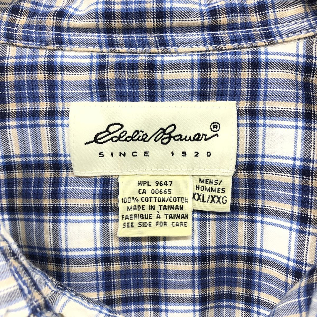 Eddie Bauer Men's Long Sleeve Cotton Check Shirt, Size XXL cotton blue type Vintage Second Hand
