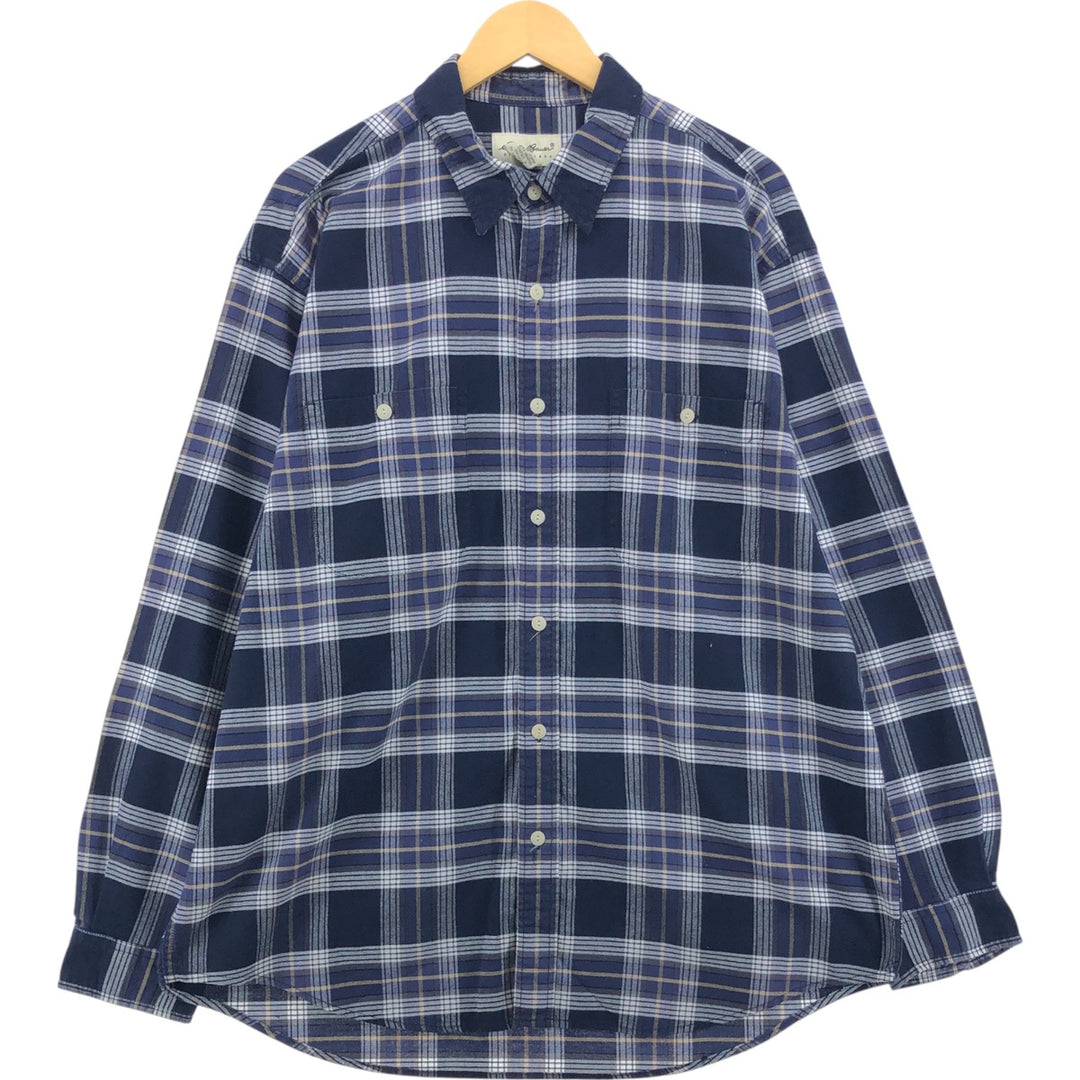 Eddie Bauer Long Sleeve Cotton Check Shirt, Men's XL cotton navy blue type Vintage Second Hand