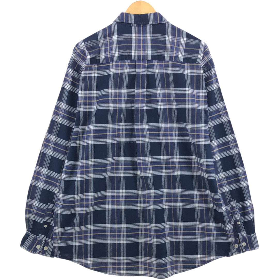 Eddie Bauer Long Sleeve Cotton Check Shirt, Men's XL cotton navy blue type Vintage Second Hand