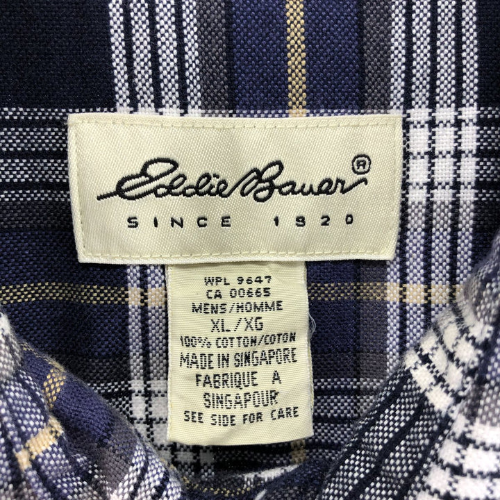 Eddie Bauer Long Sleeve Cotton Check Shirt, Men's XL cotton navy blue type Vintage Second Hand