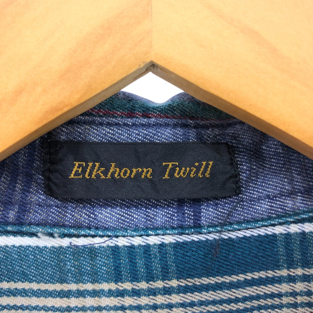 80s-90'S Eddie Bauer Black Tag ELKHORN TWILL Long Sleeve Cotton Check Shirt Men's Size L Vintage cotton navy blue type Vintage Second Hand