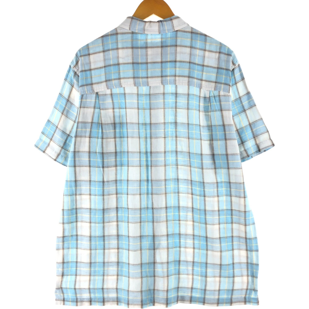90'S Ralph Lauren CHAPS Check Pattern Short Sleeve Linen Button Down Shirt Box Shirt Men's M cotton blue type Vintage Second Hand